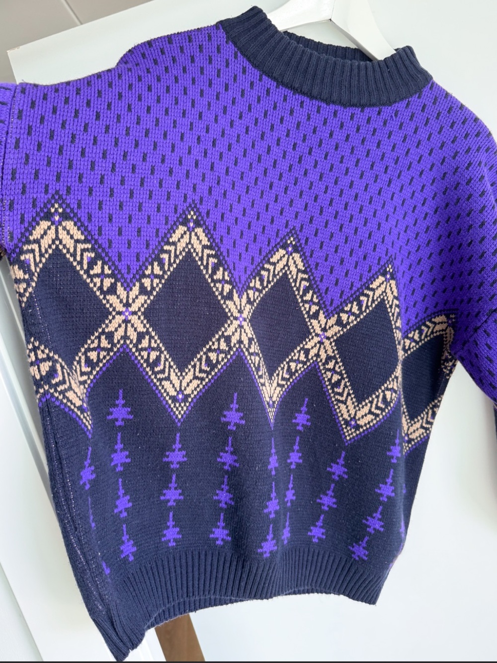 Vtg 80s 90s Knit Sweater Purple Diamond Geometric Crewneck Pullover 23.5x24.75 - Picture 4 of 9